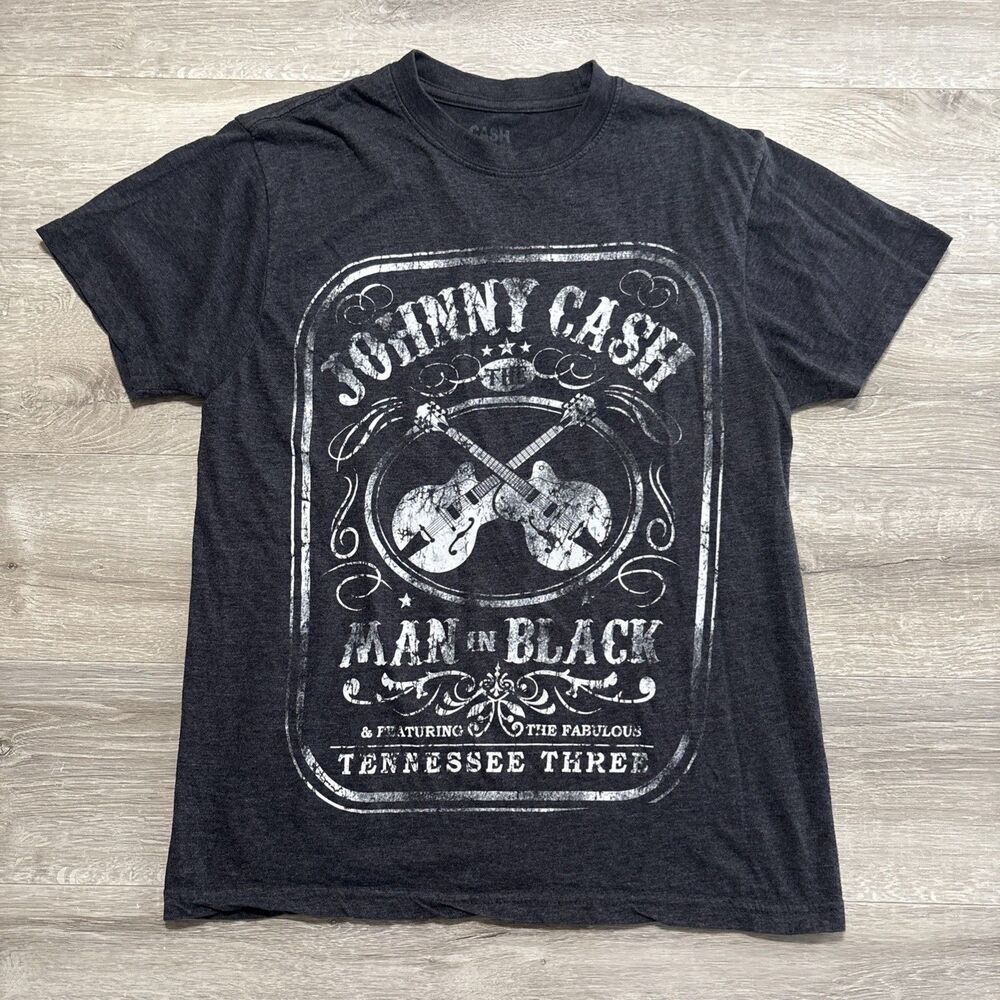 Johnny Cash Man In Black Graphic T-Shirt Mens Small Gray Country Music Tee